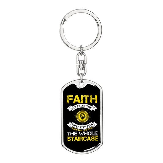 Faith Staircase Keychain Stainless Steel or 18k Gold Dog Tag Keyring-Express Your Love Gifts