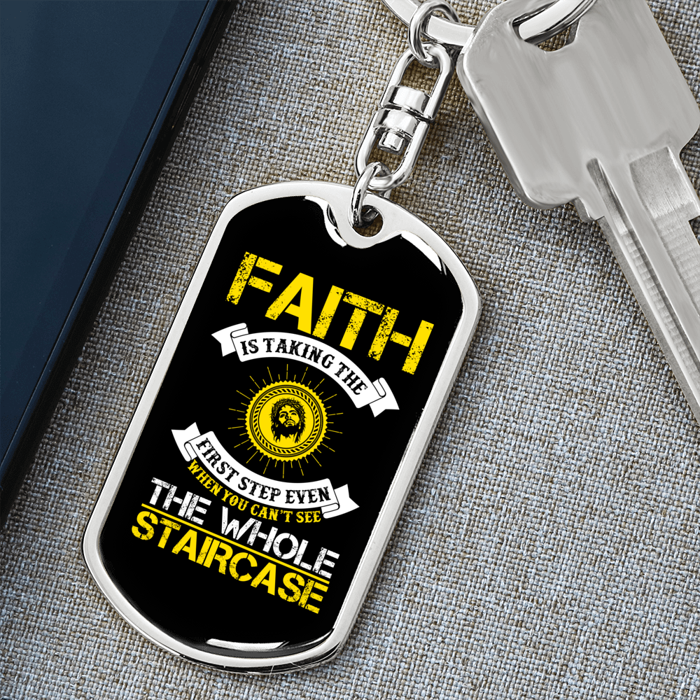 Faith Staircase Keychain Stainless Steel or 18k Gold Dog Tag Keyring-Express Your Love Gifts