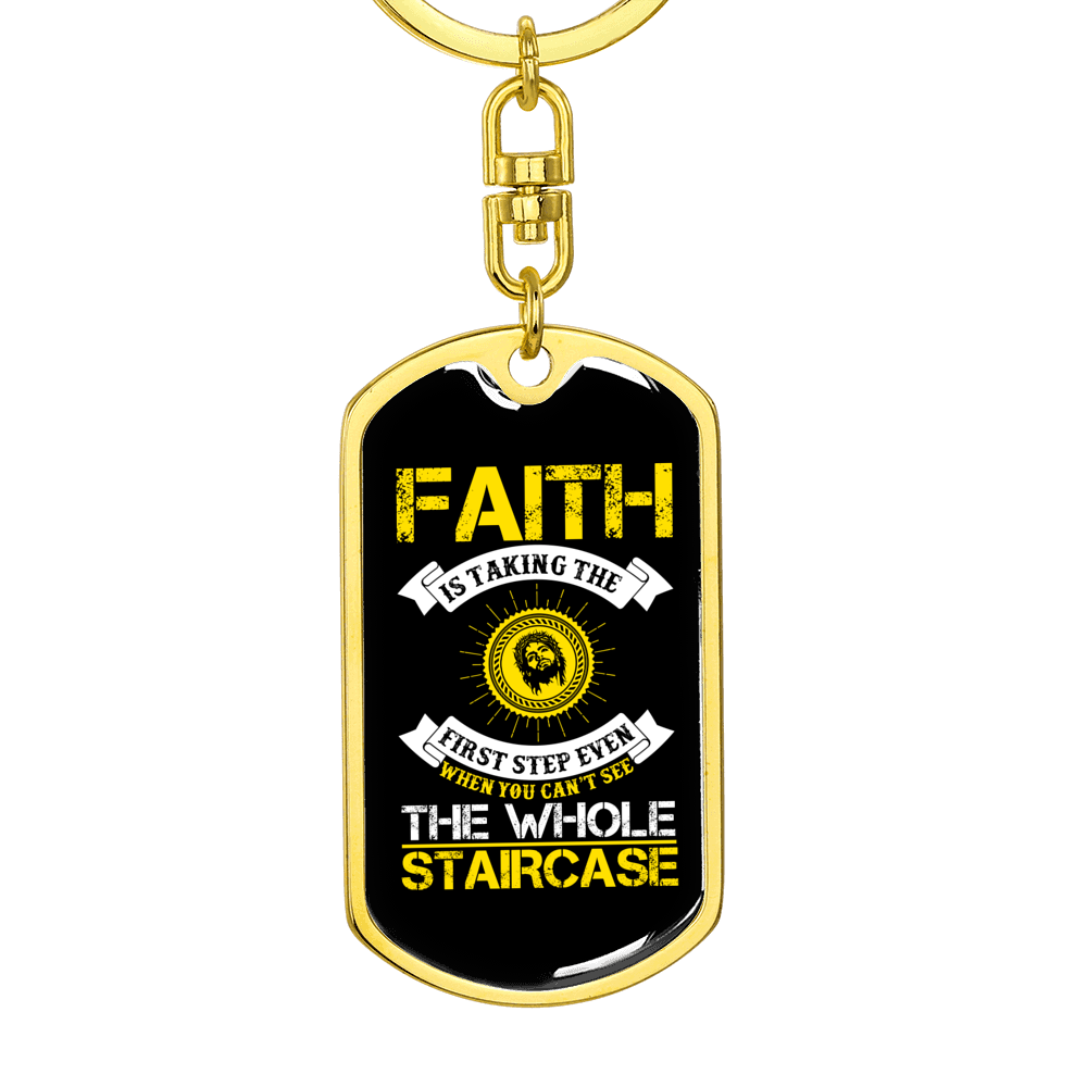 Faith Staircase Keychain Stainless Steel or 18k Gold Dog Tag Keyring-Express Your Love Gifts