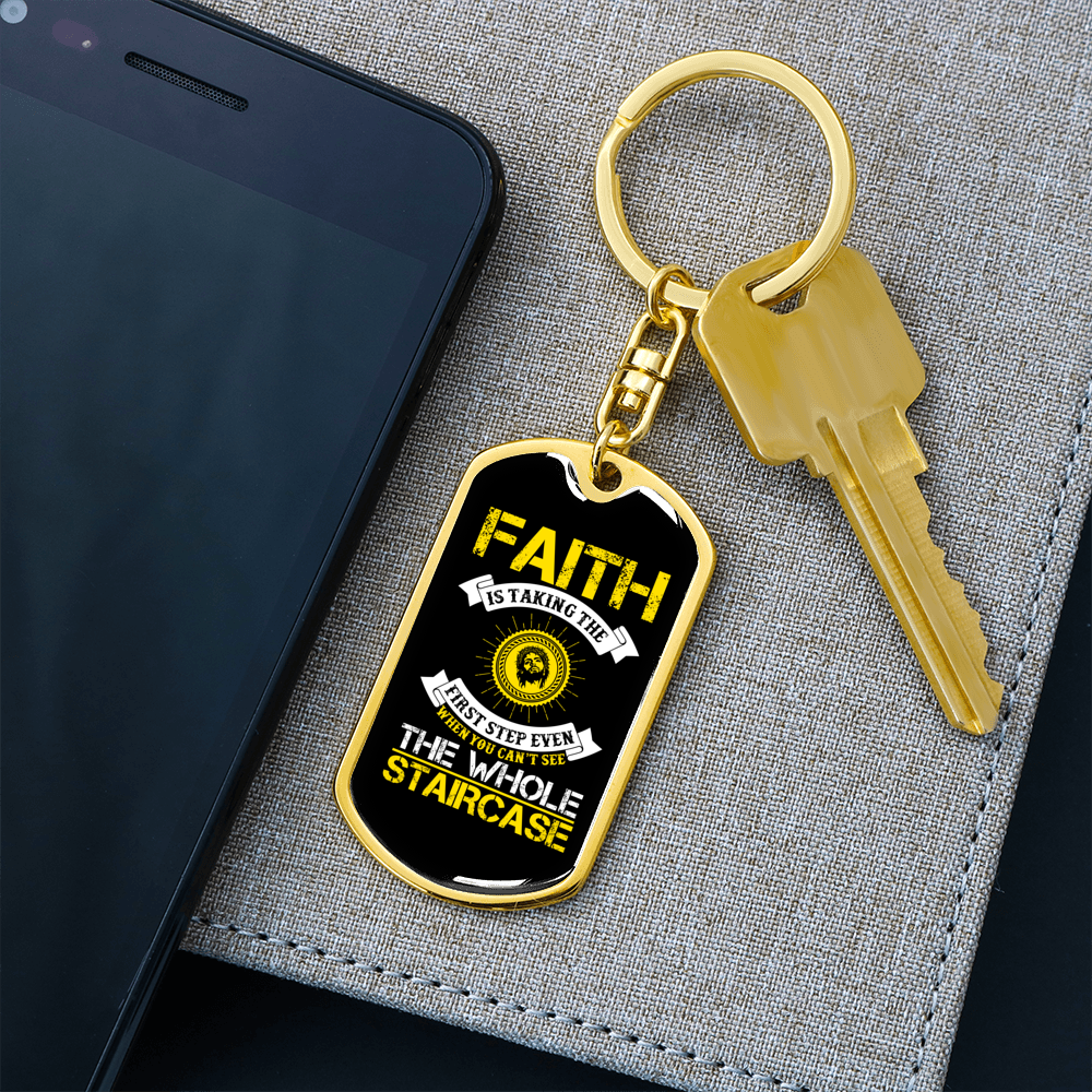 Faith Staircase Keychain Stainless Steel or 18k Gold Dog Tag Keyring-Express Your Love Gifts