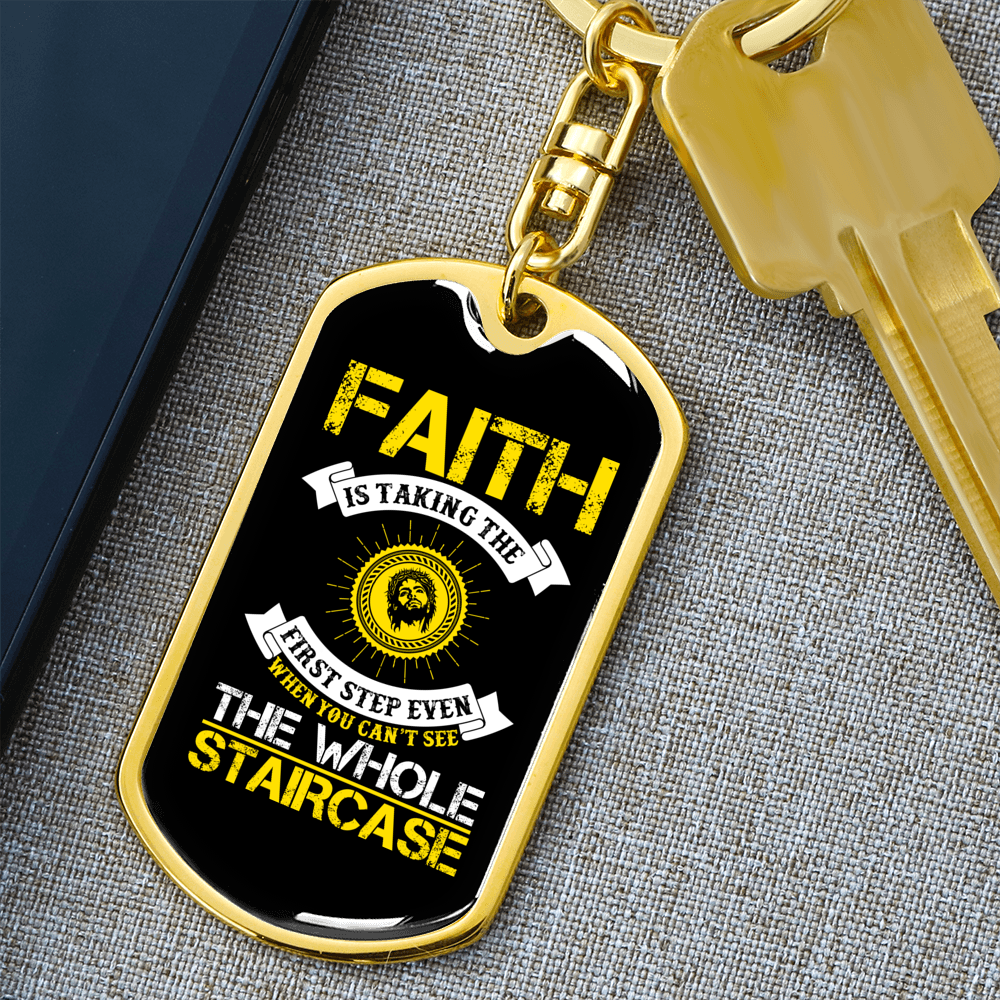 Faith Staircase Keychain Stainless Steel or 18k Gold Dog Tag Keyring-Express Your Love Gifts