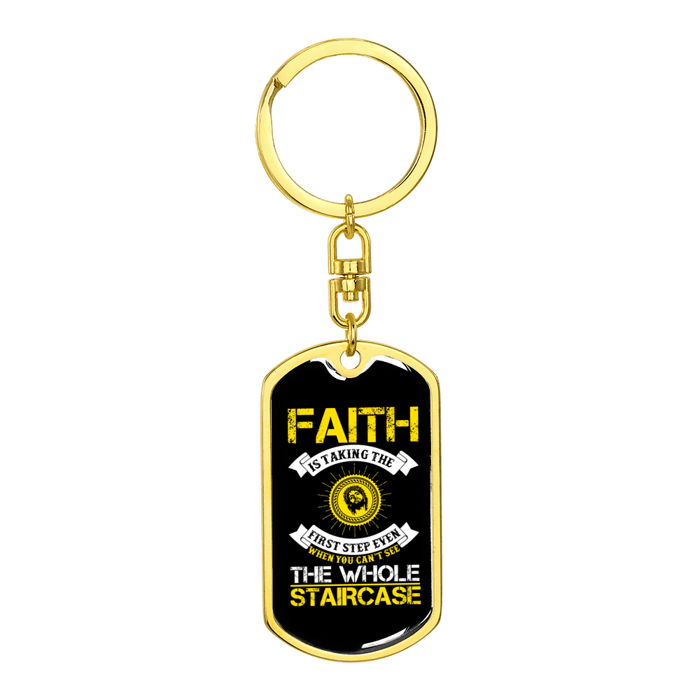 Faith Staircase Stainless Steel or 18k Gold Premium Swivel Dog Tag Keychain