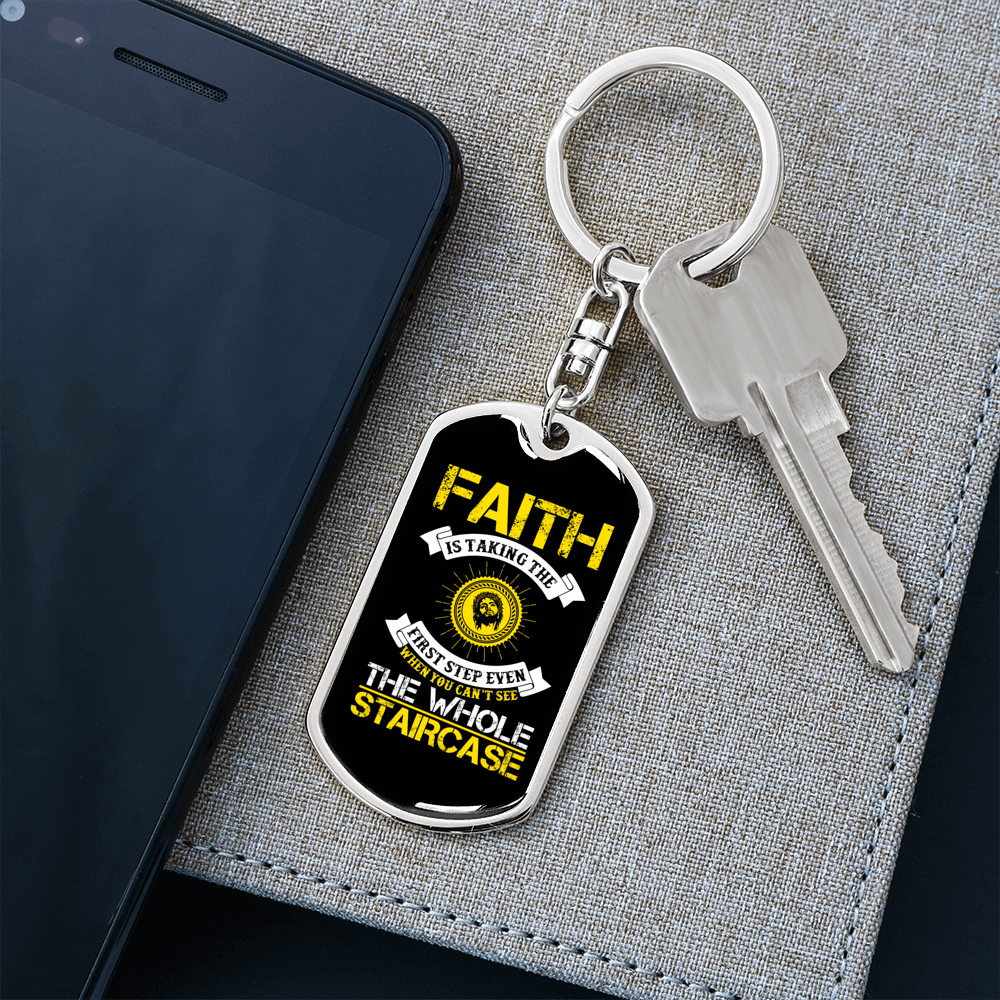 Faith Staircase Keychain Stainless Steel or 18k Gold Dog Tag Keyring-Express Your Love Gifts