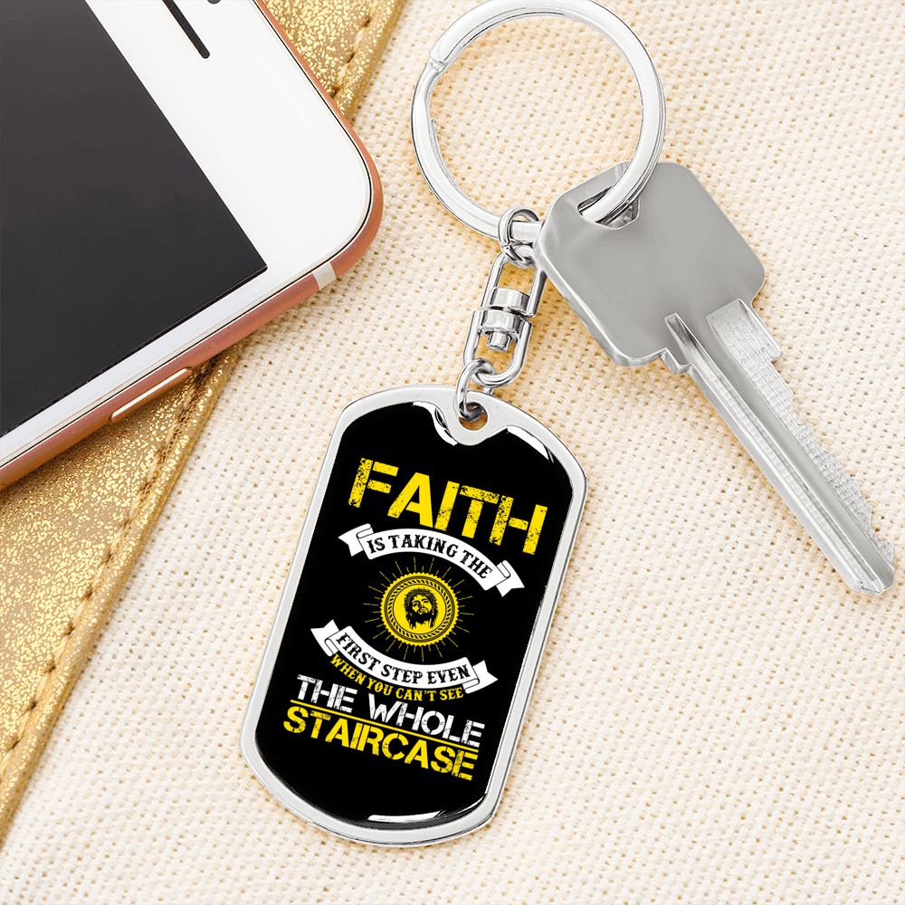Faith Staircase Keychain Stainless Steel or 18k Gold Dog Tag Keyring-Express Your Love Gifts