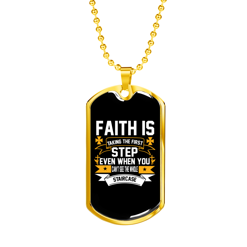 Faith The First Step Necklace Stainless Steel or 18k Gold Dog Tag 24" Chain-Express Your Love Gifts