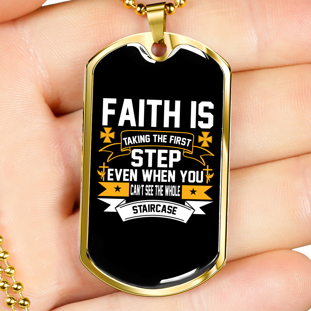 Faith The First Step Necklace Stainless Steel or 18k Gold Dog Tag 24" Chain-Express Your Love Gifts