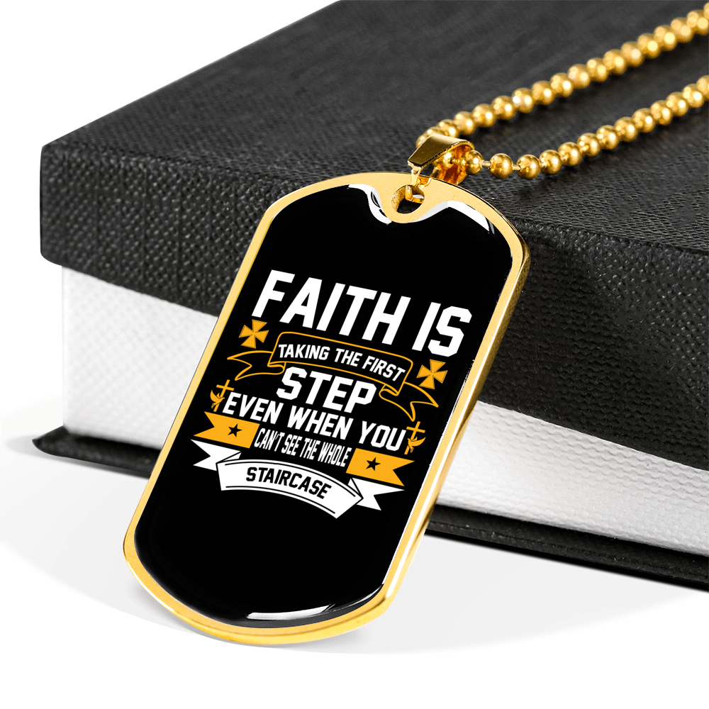 Faith The First Step Necklace Stainless Steel or 18k Gold Dog Tag 24" Chain-Express Your Love Gifts