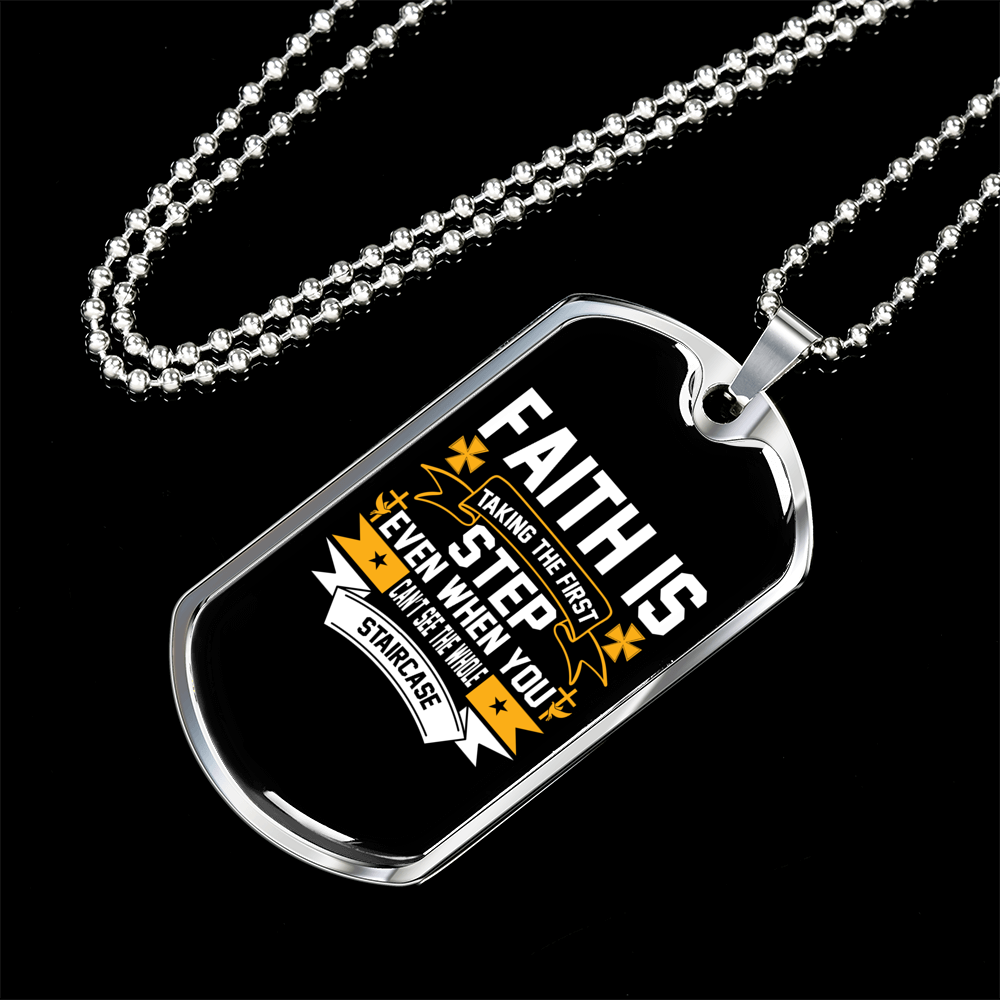 Faith The First Step Necklace Stainless Steel or 18k Gold Dog Tag 24" Chain-Express Your Love Gifts