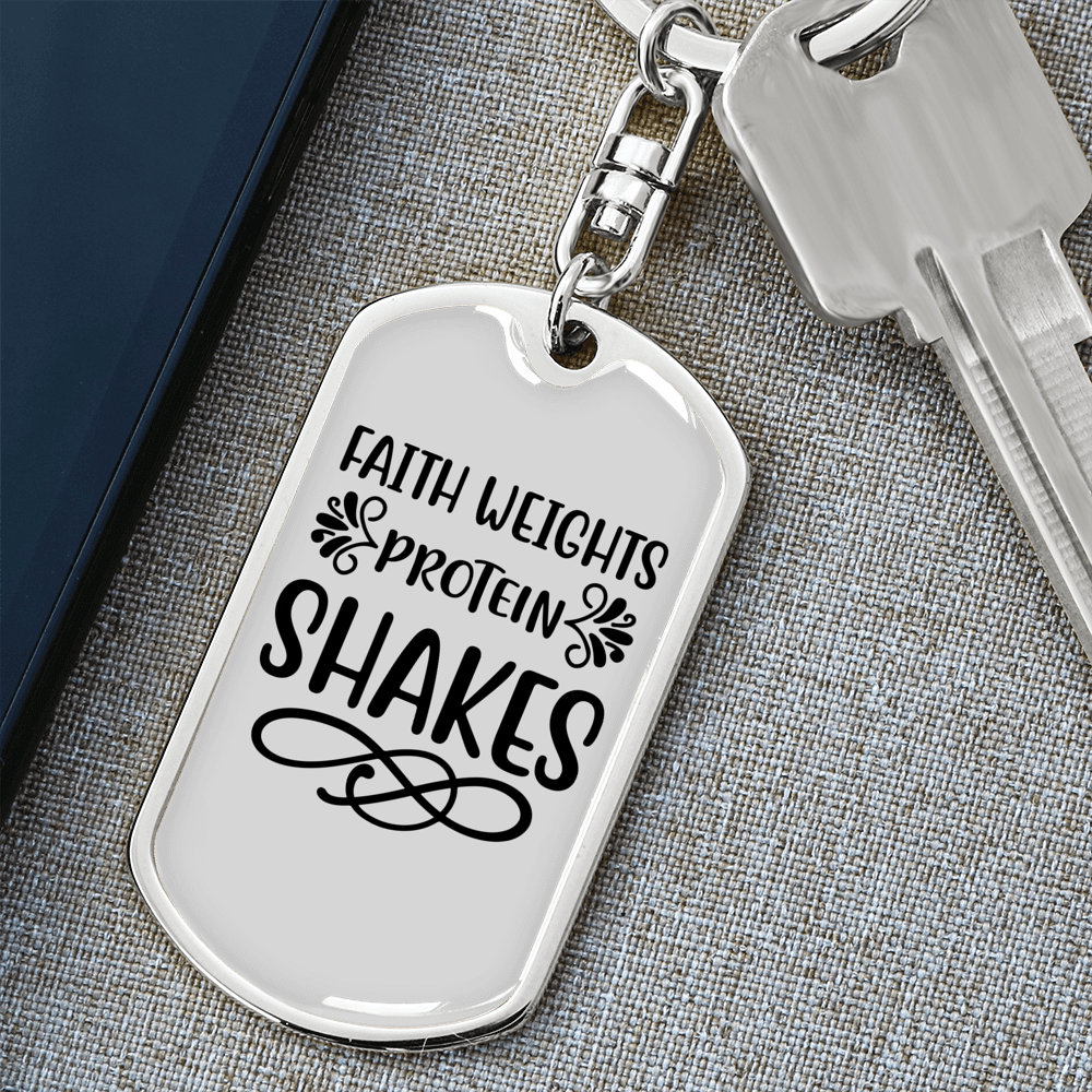 Faith Weights Protein Keychain Stainless Steel or 18k Gold Dog Tag Keyring-Express Your Love Gifts