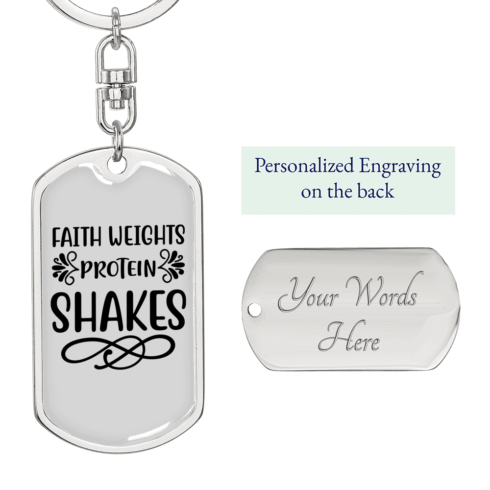 Faith Weights Protein Keychain Stainless Steel or 18k Gold Dog Tag Keyring-Express Your Love Gifts