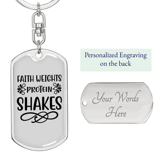 Faith Weights Protein Keychain Stainless Steel or 18k Gold Dog Tag Keyring-Express Your Love Gifts