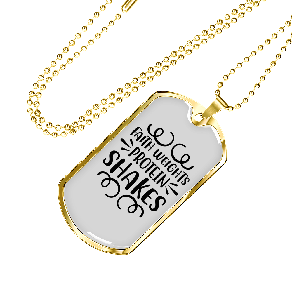 Faith Weights Protein Shakes Necklace Stainless Steel or 18k Gold Dog Tag 24" Chain-Express Your Love Gifts
