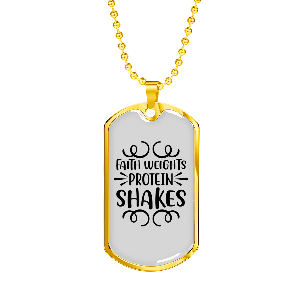 Faith Weights Protein Shakes Necklace Stainless Steel or 18k Gold Dog Tag 24" Chain-Express Your Love Gifts
