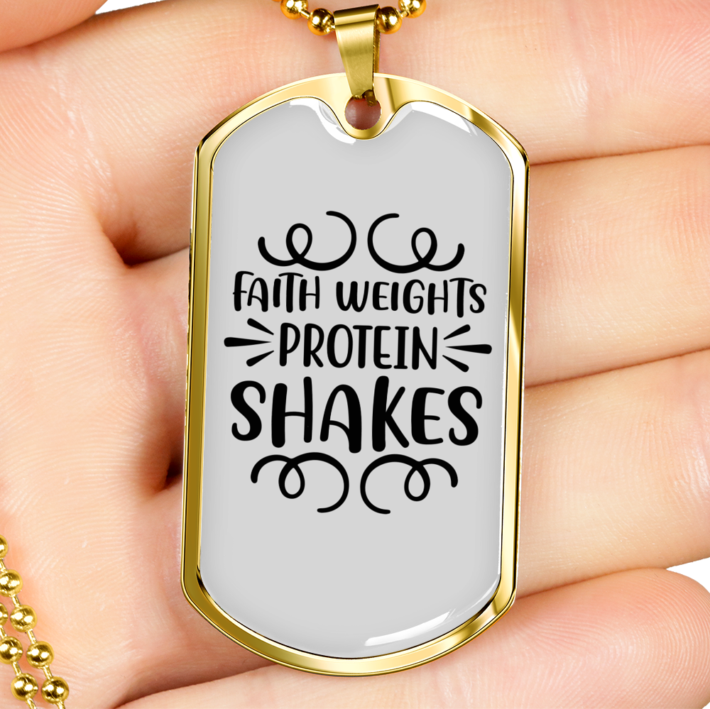 Faith Weights Protein Shakes Necklace Stainless Steel or 18k Gold Dog Tag 24" Chain-Express Your Love Gifts