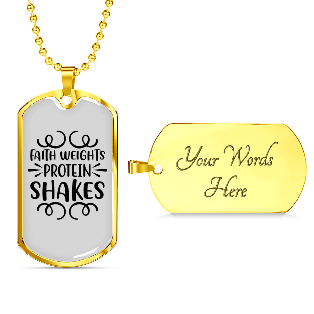 Faith Weights Protein Shakes Necklace Stainless Steel or 18k Gold Dog Tag 24" Chain-Express Your Love Gifts