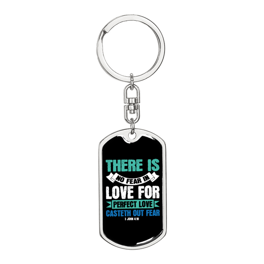 Fear In Live 1 John 4:18 Keychain Stainless Steel or 18k Gold Dog Tag Keyring-Express Your Love Gifts