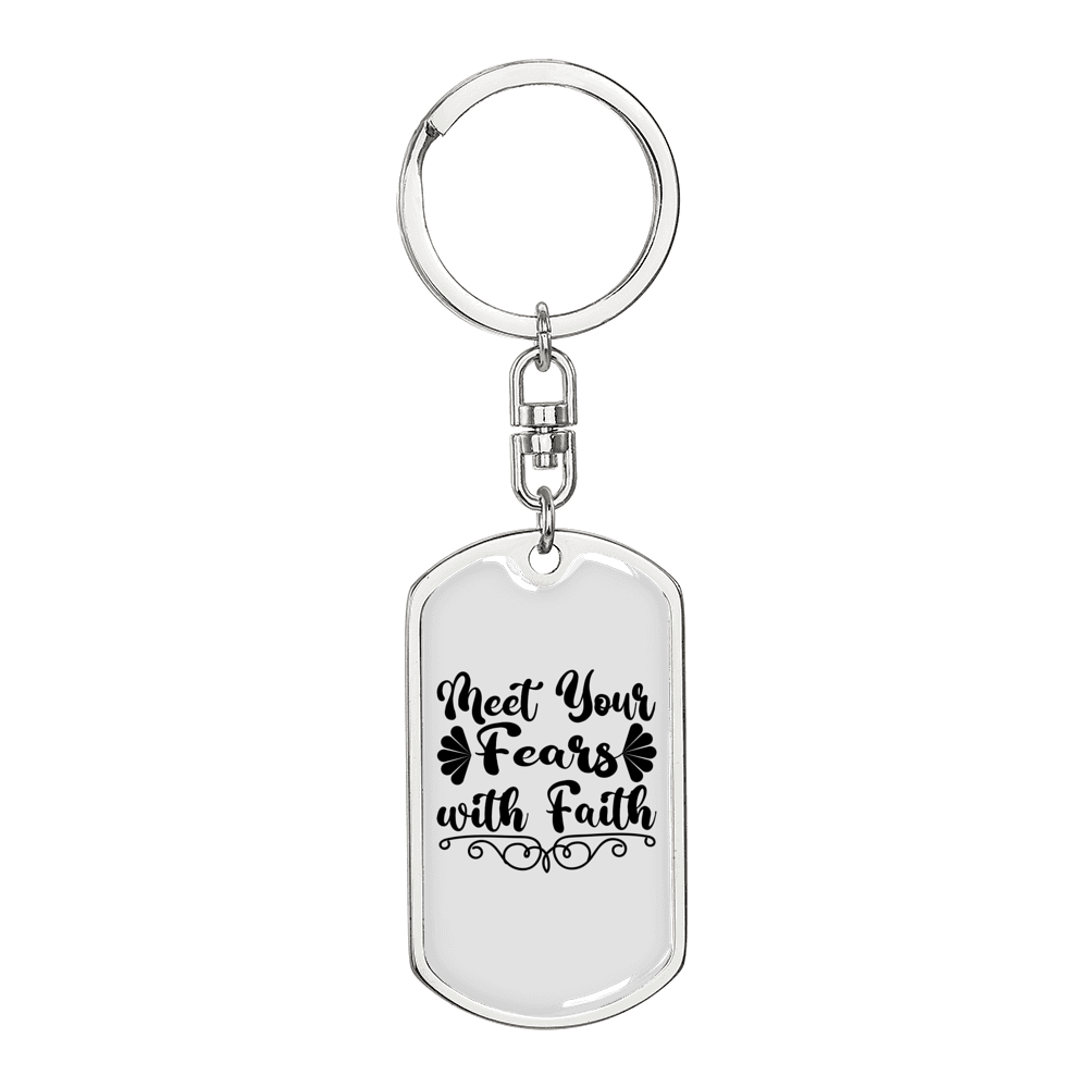 Fears With Faith Keychain Stainless Steel or 18k Gold Dog Tag Keyring-Express Your Love Gifts