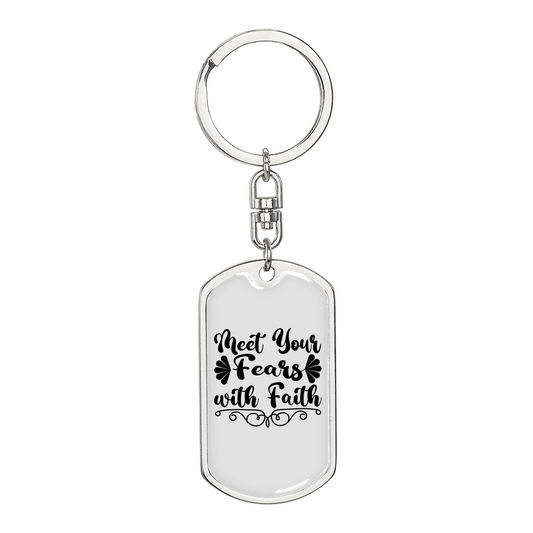 Fears With Faith Keychain Stainless Steel or 18k Gold Dog Tag Keyring-Express Your Love Gifts