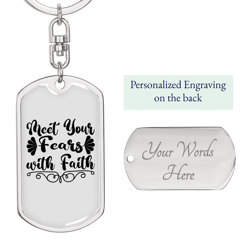 Fears With Faith Keychain Stainless Steel or 18k Gold Dog Tag Keyring-Express Your Love Gifts