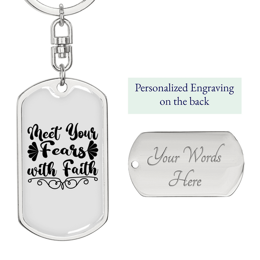 Fears With Faith Keychain Stainless Steel or 18k Gold Dog Tag Keyring-Express Your Love Gifts