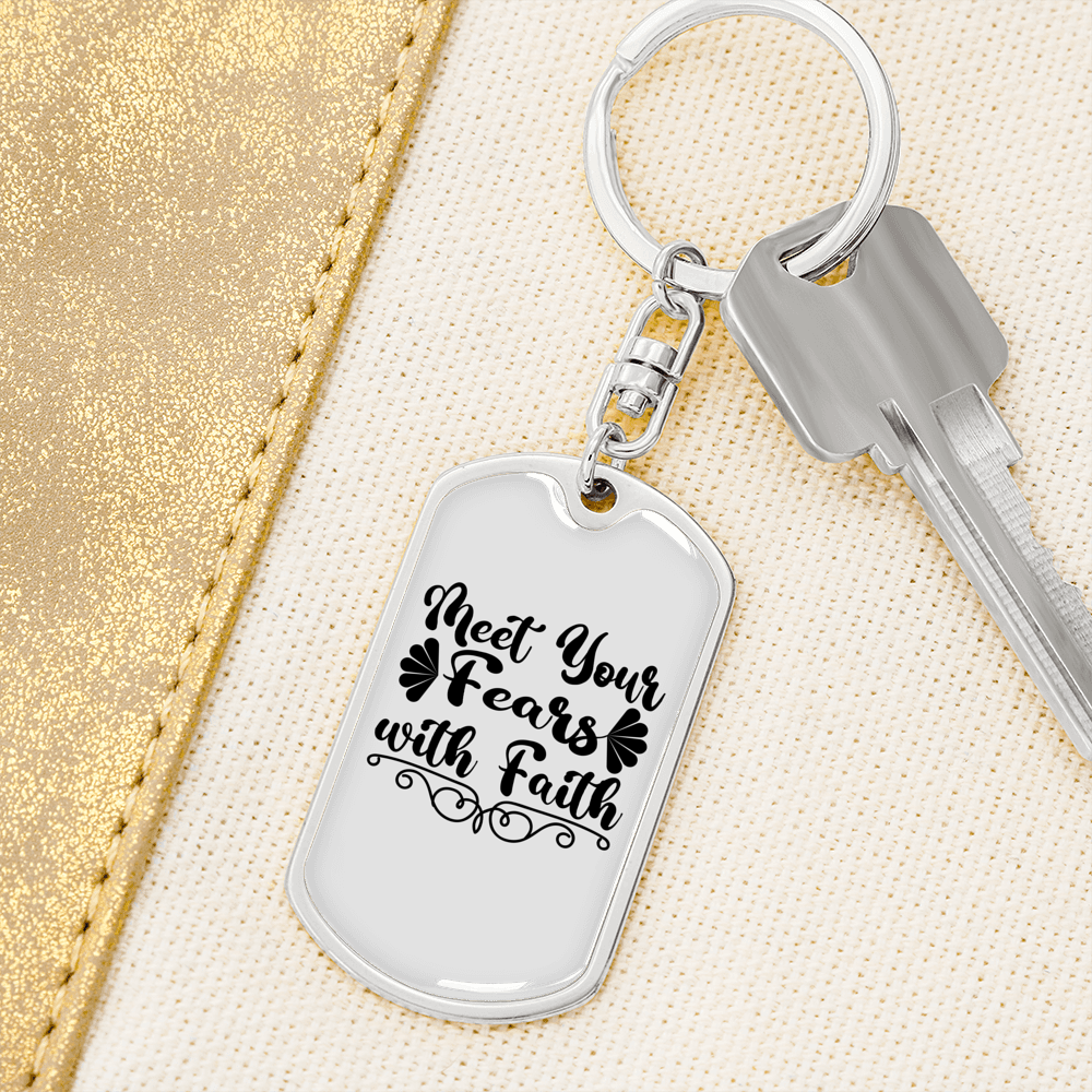 Fears With Faith Keychain Stainless Steel or 18k Gold Dog Tag Keyring-Express Your Love Gifts