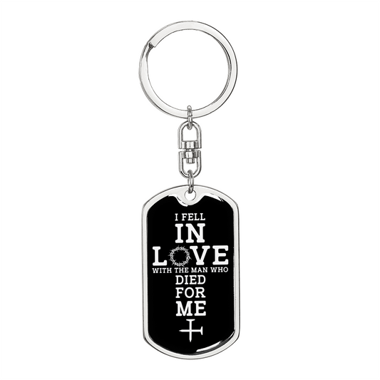 Fell In Love Keychain Stainless Steel or 18k Gold Dog Tag Keyring-Express Your Love Gifts