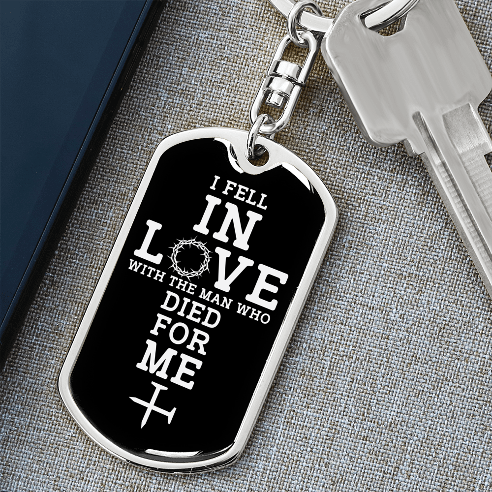 Fell In Love Keychain Stainless Steel or 18k Gold Dog Tag Keyring-Express Your Love Gifts