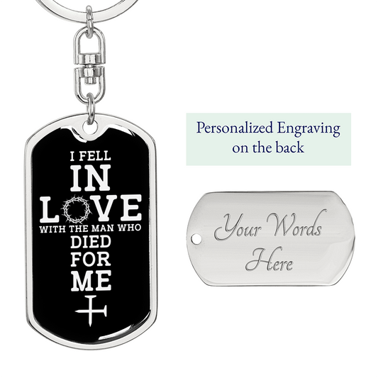 Fell In Love Keychain Stainless Steel or 18k Gold Dog Tag Keyring-Express Your Love Gifts