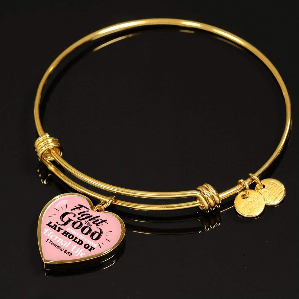 Fight The Good Fight Stainless Steel or 18k Gold Heart Bangle Bracelet - Express Your Love Gifts
