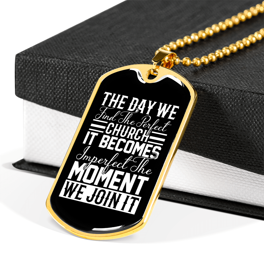 Find Perfect Church Necklace Stainless Steel or 18k Gold Dog Tag 24" Chain-Express Your Love Gifts