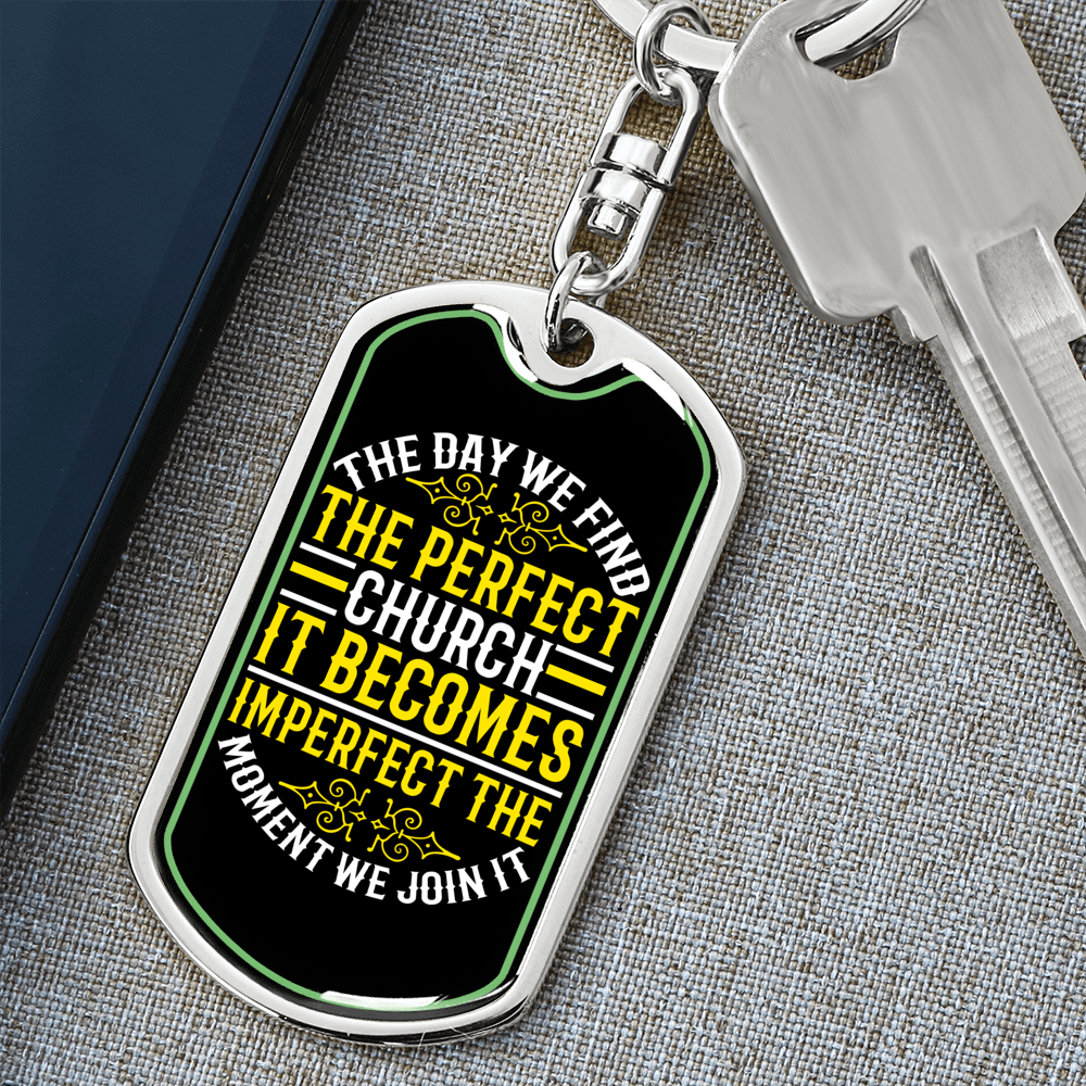 Find The Perfect Church Keychain Stainless Steel or 18k Gold Dog Tag Keyring-Express Your Love Gifts