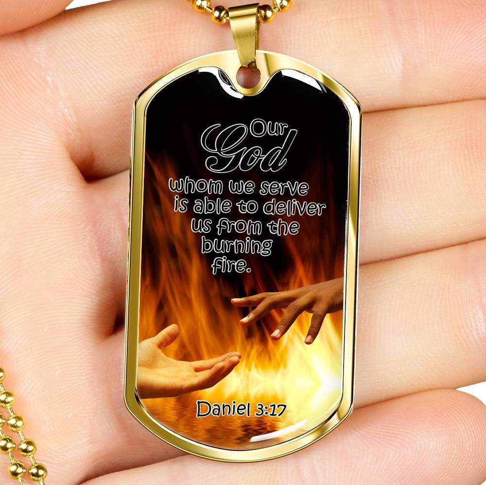 Firefighter Bible Verse Necklace Stainless Steel or 18k Gold Dog Tag 24" Chain-Express Your Love Gifts