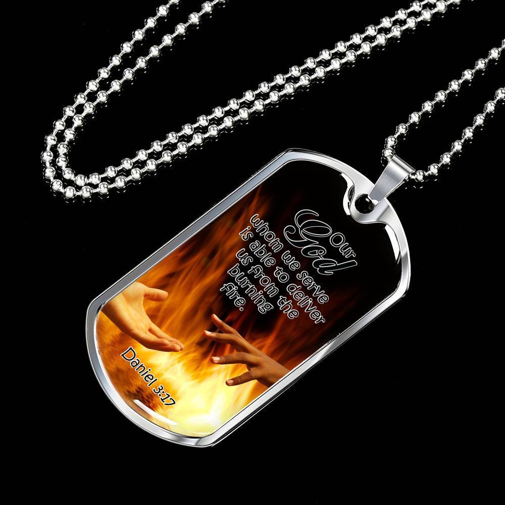 Firefighter Bible Verse Necklace Stainless Steel or 18k Gold Dog Tag 24" Chain-Express Your Love Gifts