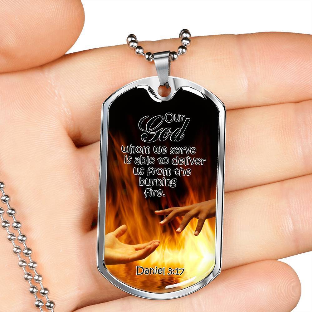 Firefighter Bible Verse Necklace Stainless Steel or 18k Gold Dog Tag 24" Chain-Express Your Love Gifts