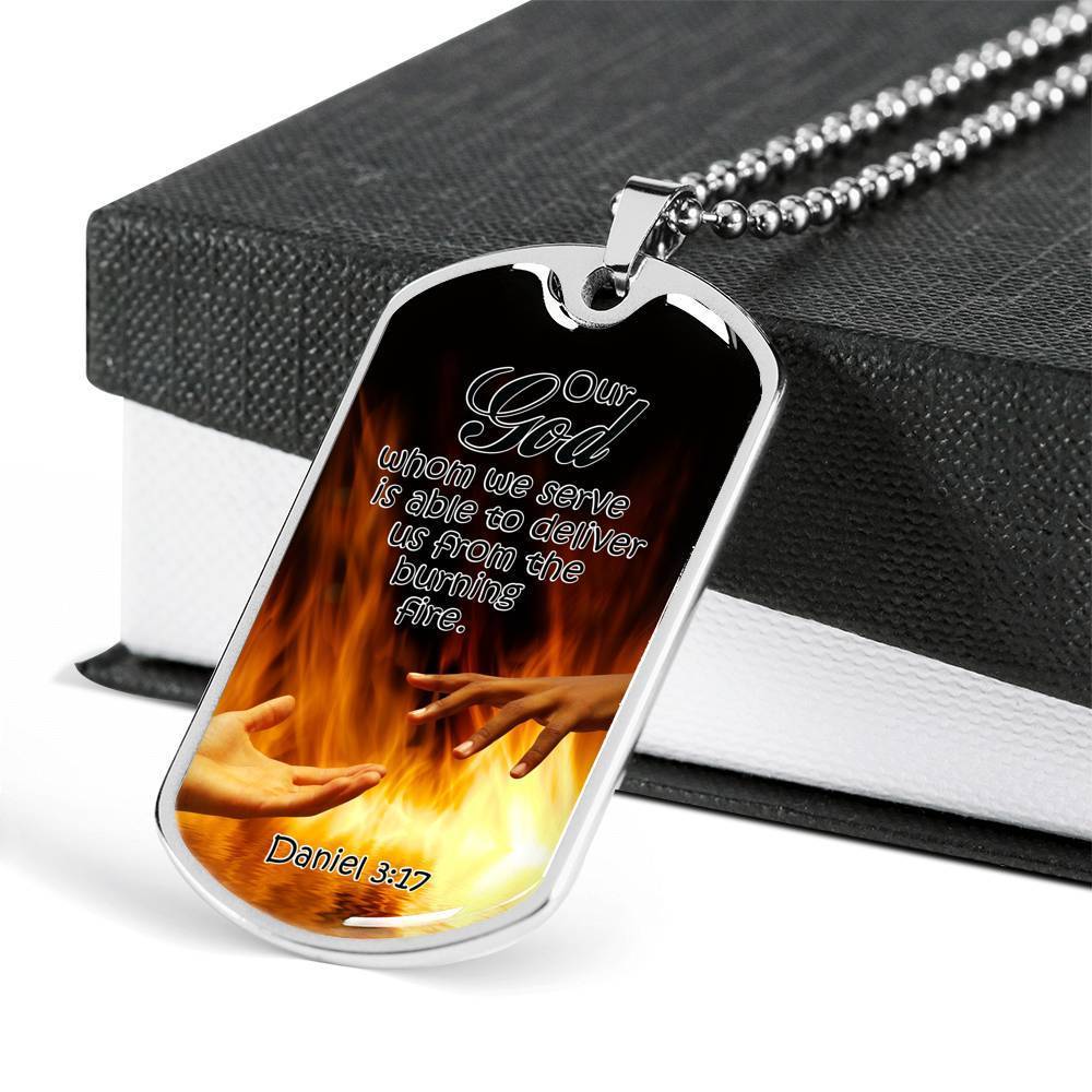 Firefighter Bible Verse Necklace Stainless Steel or 18k Gold Dog Tag 24" Chain-Express Your Love Gifts