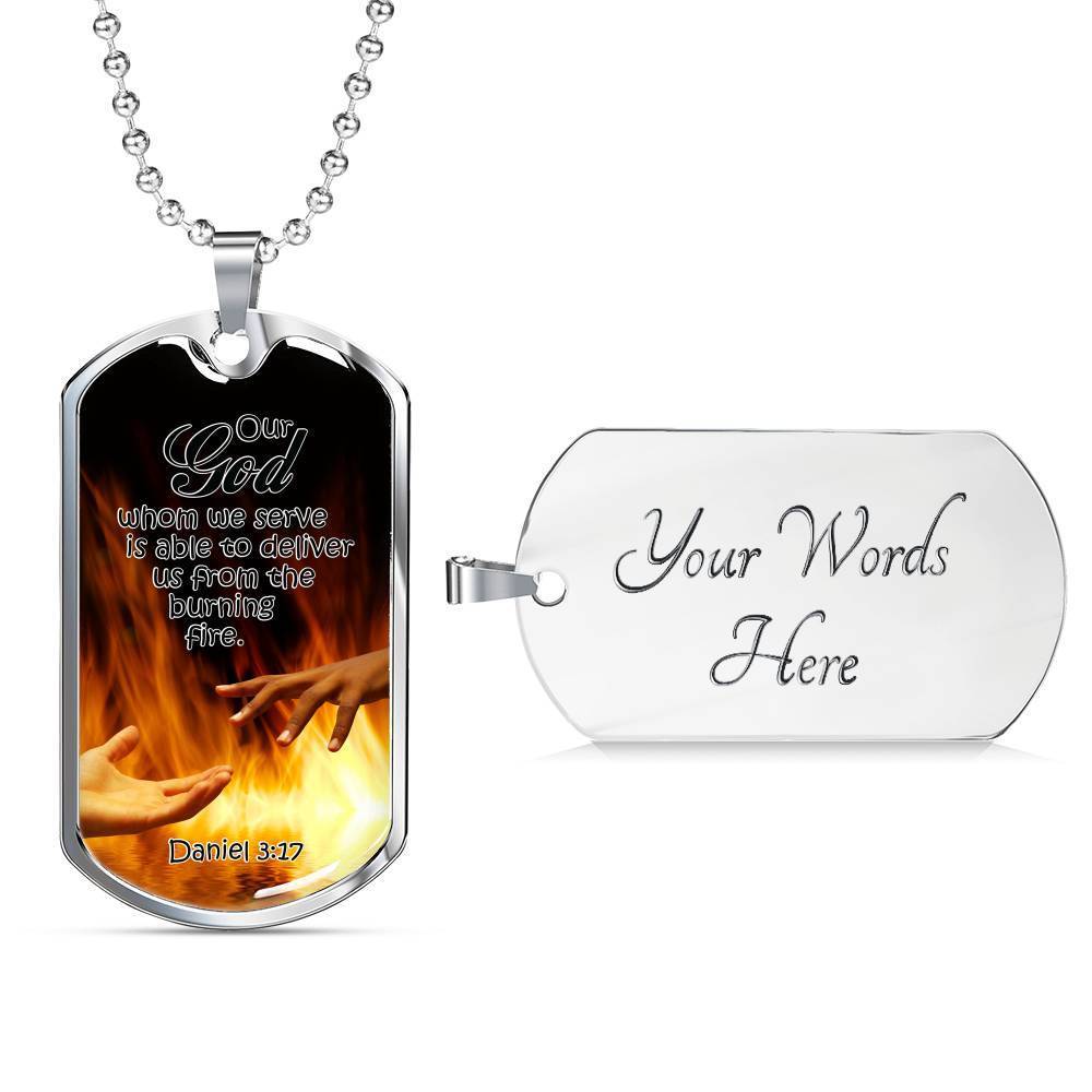 Firefighter Bible Verse Necklace Stainless Steel or 18k Gold Dog Tag 24" Chain-Express Your Love Gifts