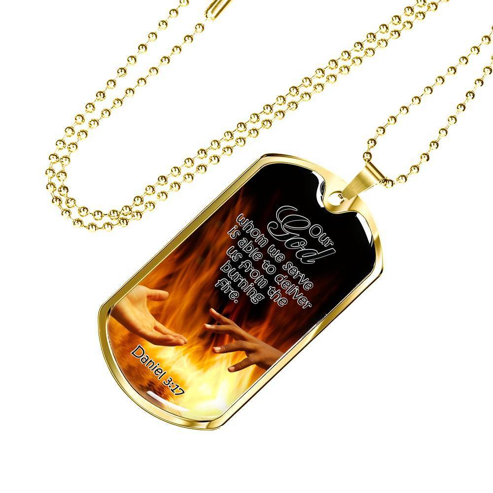 Firefighter Bible Verse Necklace Stainless Steel or 18k Gold Dog Tag 24" Chain-Express Your Love Gifts
