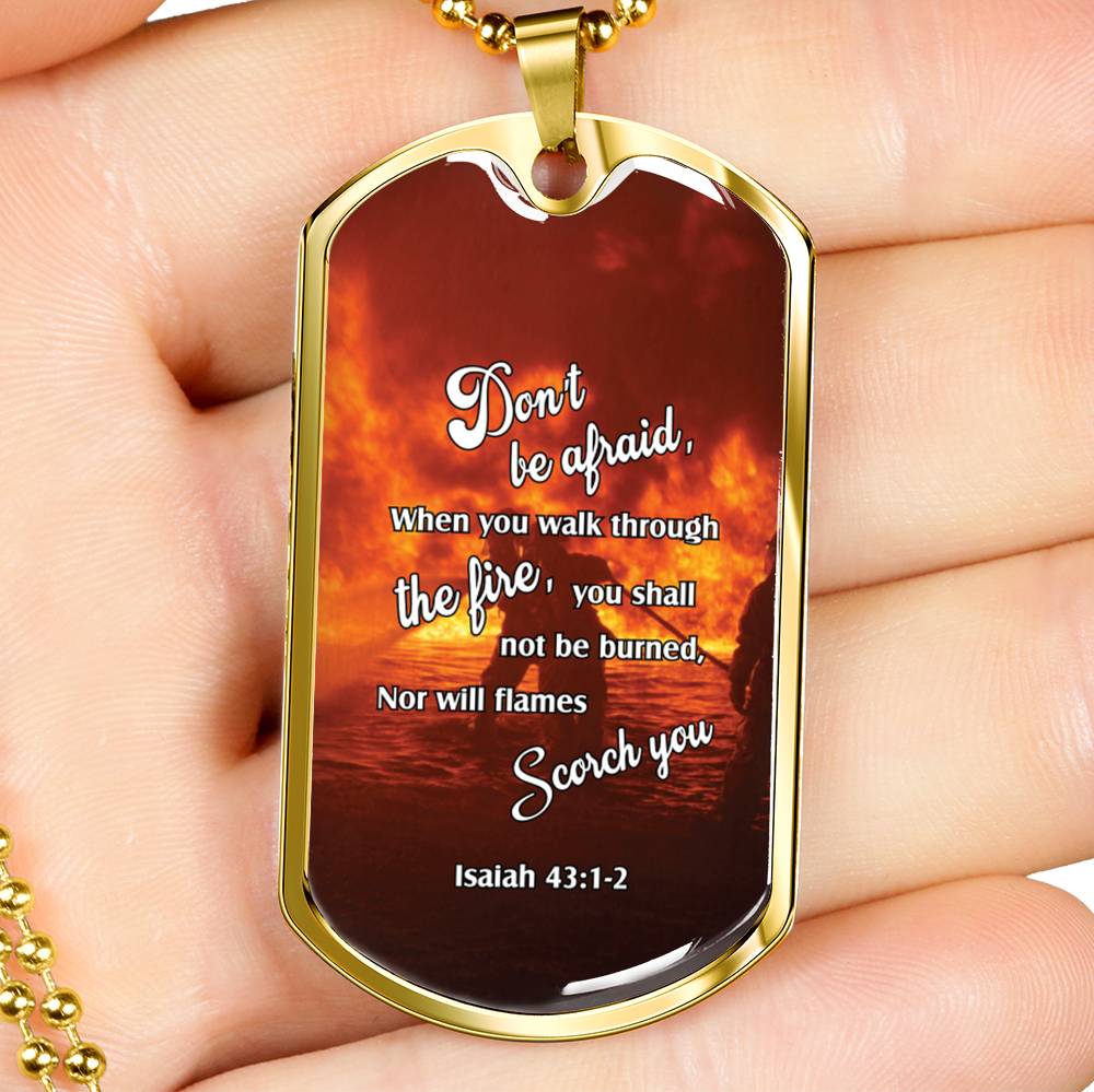 Firefighter Christian Religious Necklace Don’t Be Afraid! Dog Tag Stainless Steel or 18k Gold 24 - Express Your Love Gifts