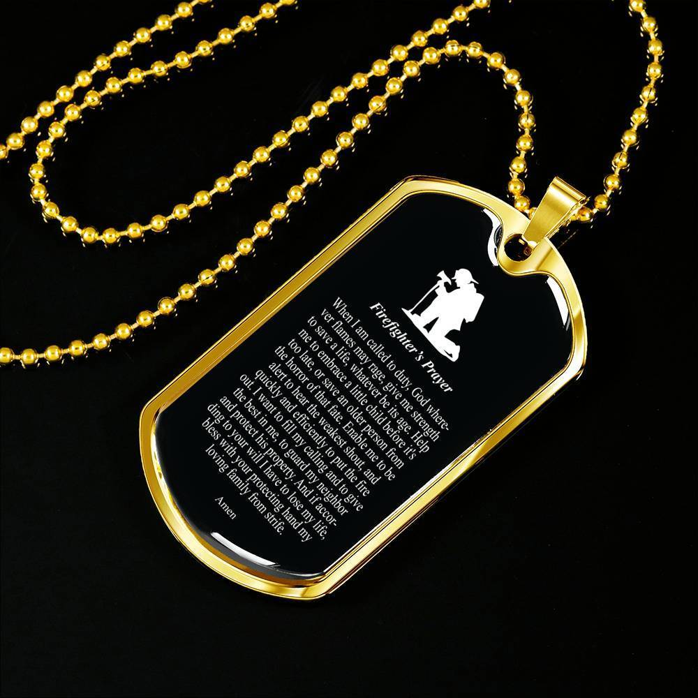 Firefighter's Prayer Stainless Steel or 18k Gold Dog Tag 24" Chain Fireman Gift-Express Your Love Gifts