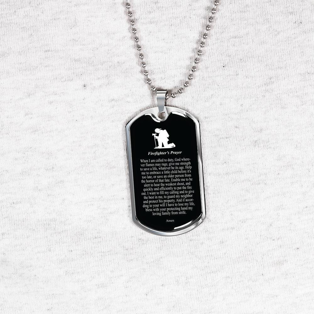 Firefighter's Prayer Stainless Steel or 18k Gold Dog Tag 24" Chain Fireman Gift-Express Your Love Gifts