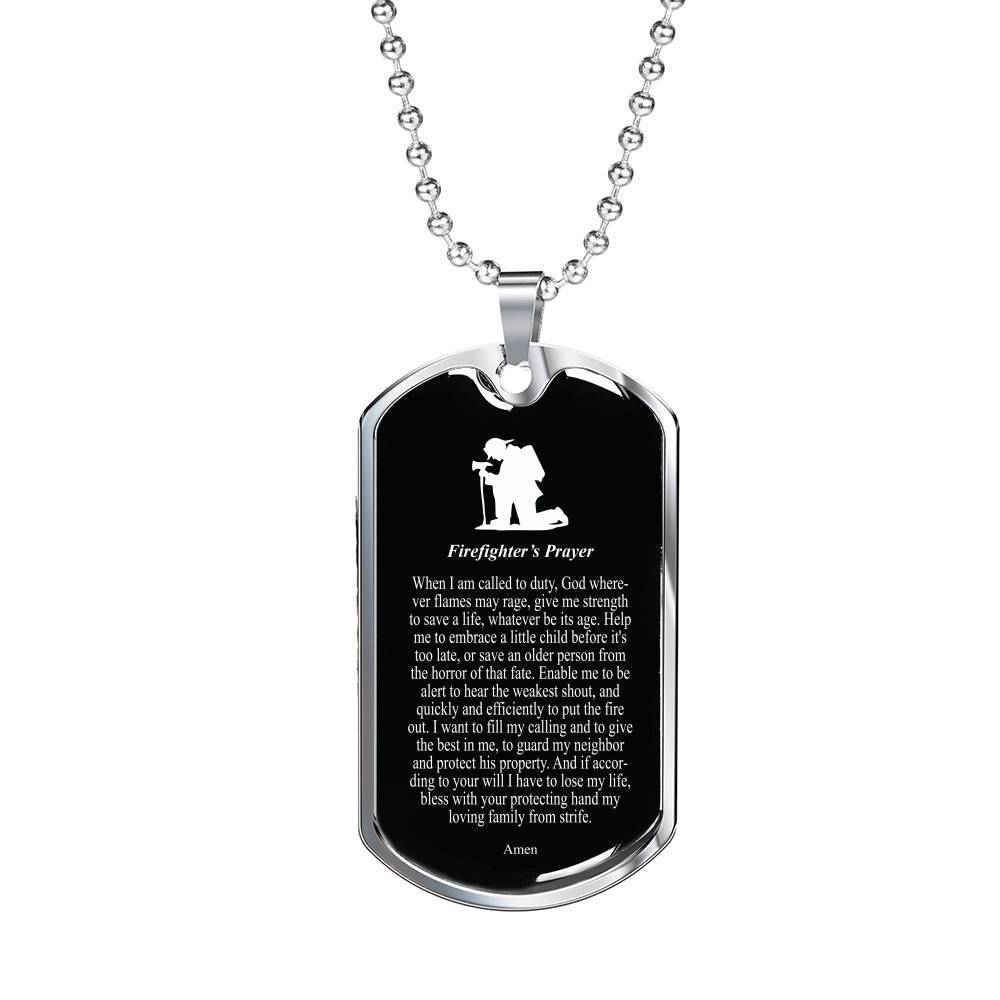 Firefighter's Prayer Stainless Steel or 18k Gold Dog Tag 24" Chain Fireman