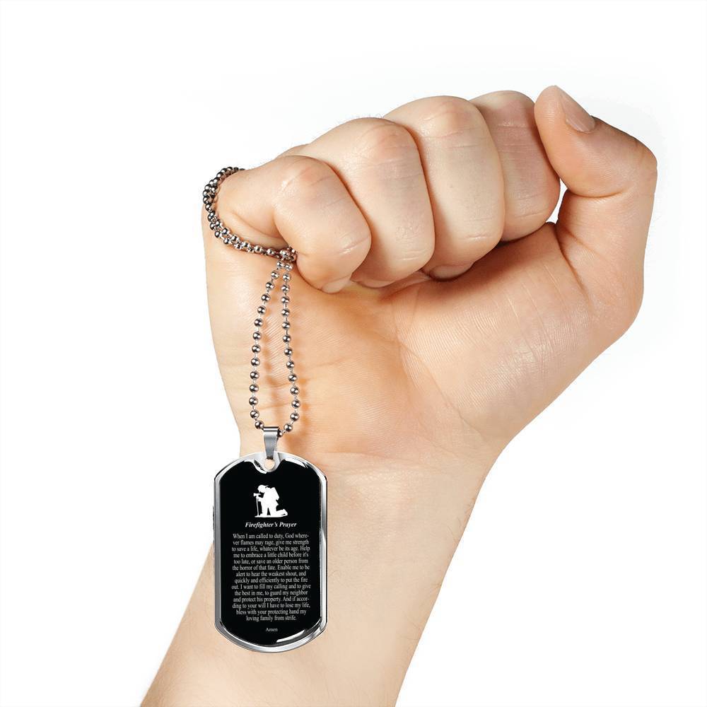 Firefighter's Prayer Stainless Steel or 18k Gold Dog Tag 24" Chain Fireman Gift-Express Your Love Gifts