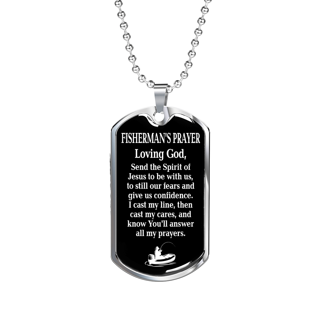 Fisherman'S Prayer Black Dog Tag Stainless Steel or 18k Gold 24" Chain-Express Your Love Gifts