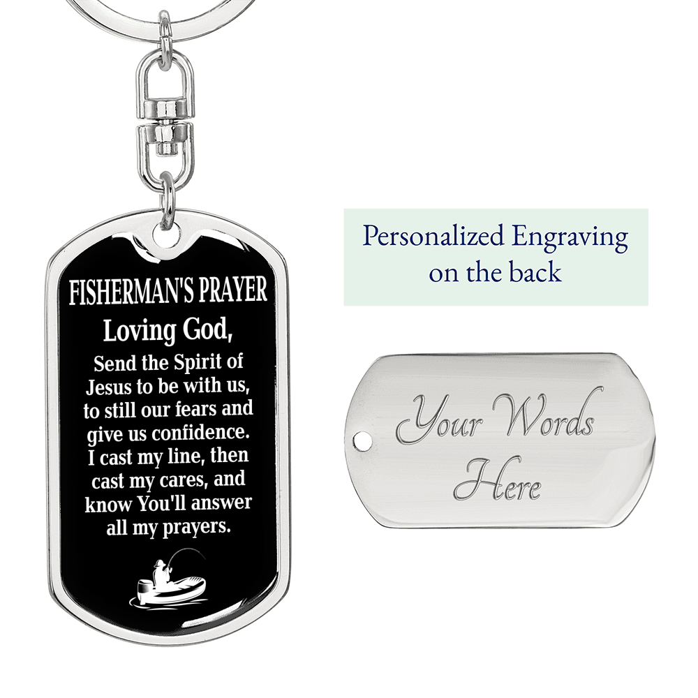 Fisherman'S Prayer Black Swivel Keychain Dog Tag Stainless Steel or 18k Gold-Express Your Love Gifts