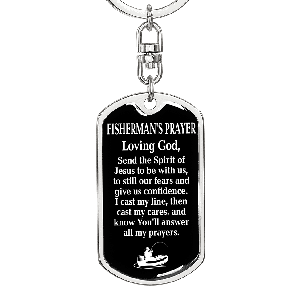 Fisherman'S Prayer Black Swivel Keychain Dog Tag Stainless Steel or 18k Gold-Express Your Love Gifts