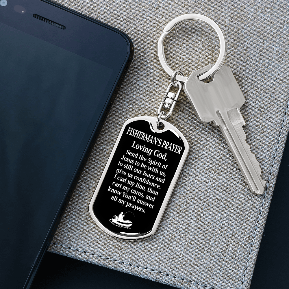 Fisherman'S Prayer Black Swivel Keychain Dog Tag Stainless Steel or 18k Gold-Express Your Love Gifts