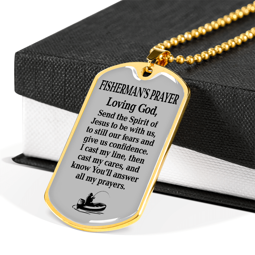 Fisherman'S Prayer Dog Tag Stainless Steel or 18k Gold 24" Chain-Express Your Love Gifts