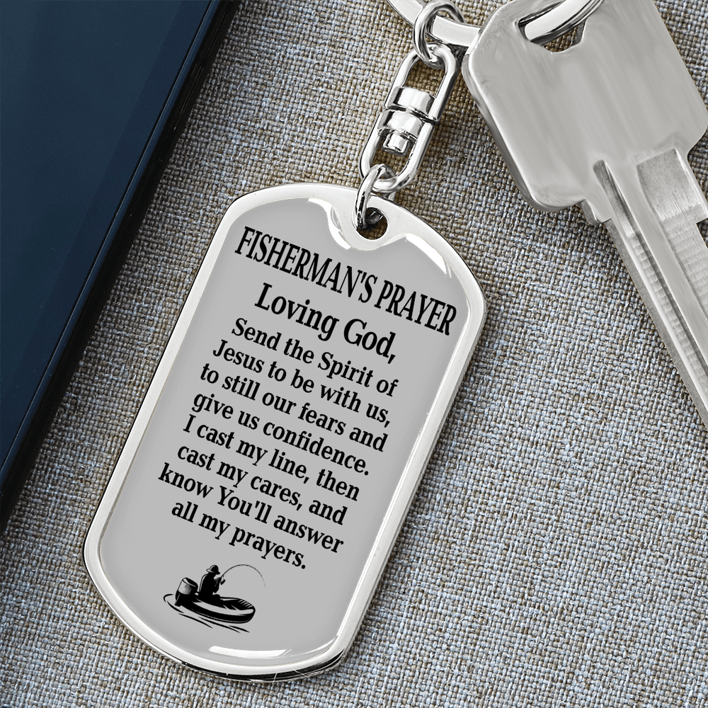 Fisherman'S Prayer Swivel Keychain Dog Tag Stainless Steel or 18k Gold-Express Your Love Gifts