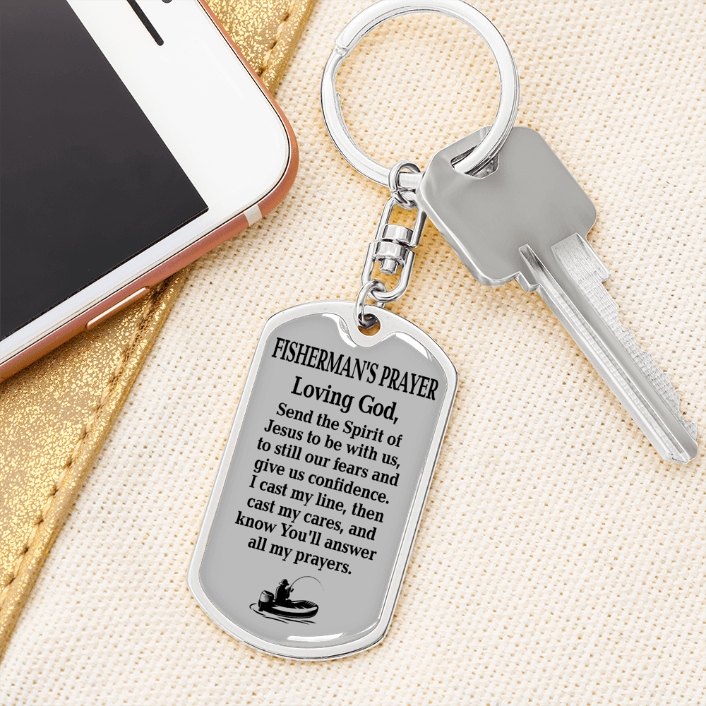 Fisherman'S Prayer Swivel Keychain Dog Tag Stainless Steel or 18k Gold-Express Your Love Gifts