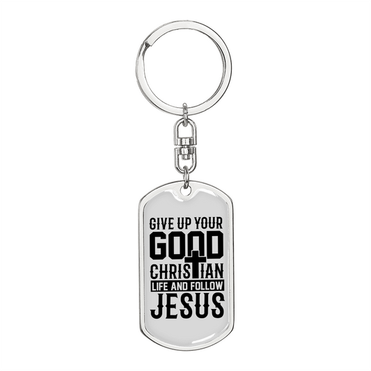 Follow Jesus Keychain Stainless Steel or 18k Gold Dog Tag Keyring-Express Your Love Gifts